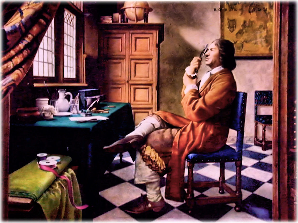 'vanLeeuvenhoek at his shop', Vermeer